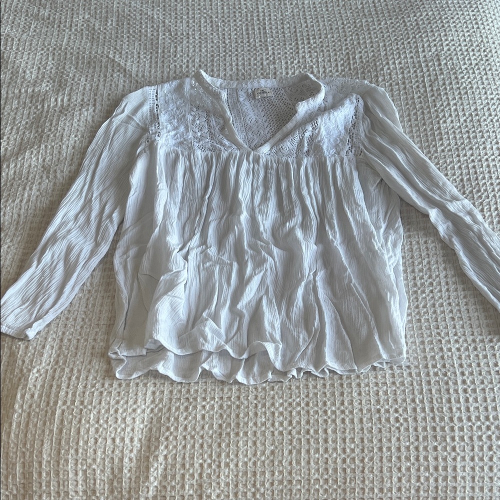 O'Neill White Crochet Yoke Peasant Blouse